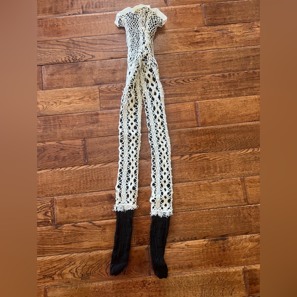 Yohji Yamamoto Torchon Lace Double Layered Leggings Cream White and Black OS - Picture 3 of 11